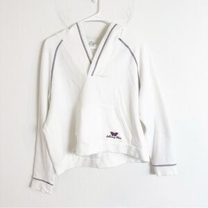 Johnny was calme white embroidered v neck hoodie